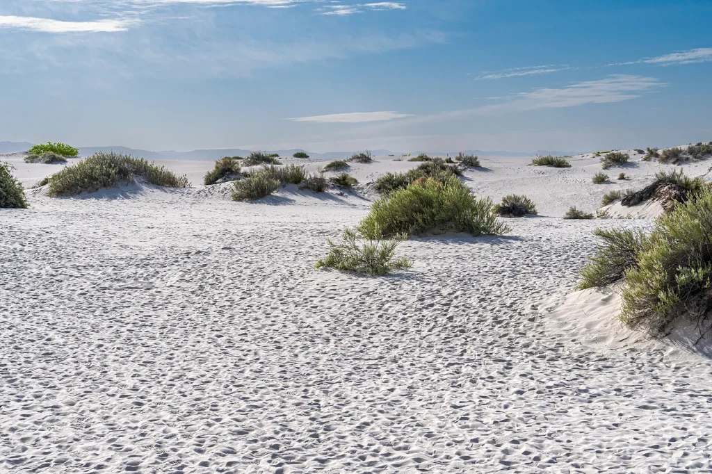 Bright white dunes at White Sands where ancient Lake Otero once stood